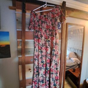 NATURAL LIFE Cream Maxi Dress with Pink Floral Print